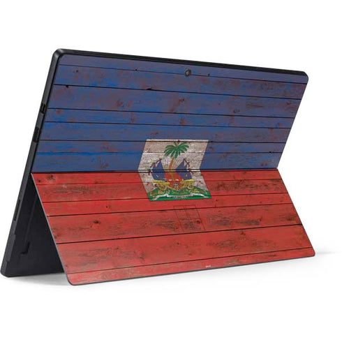 Haiti Flag Dark Wood Surface Pro 7 Skin